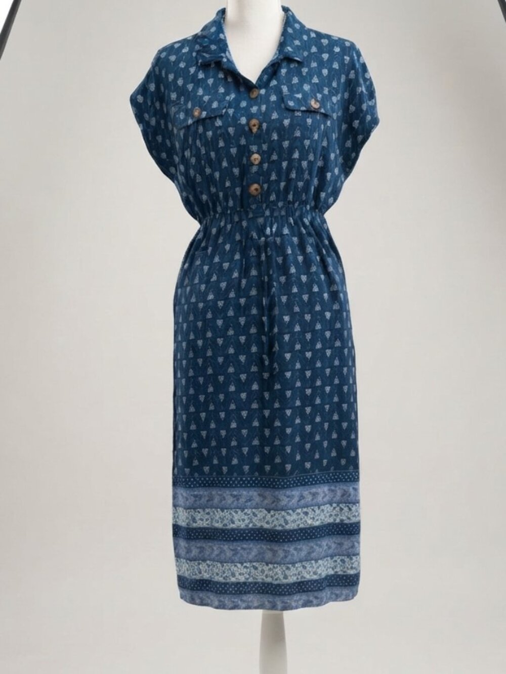 Lucky Brand Blue Ditsy Floral Button-Down Midi Shirt Dress Size S